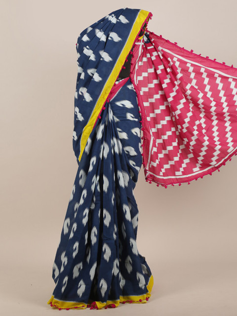 

Pothys Blue & White Ethnic Motifs Cotton Blend Saree