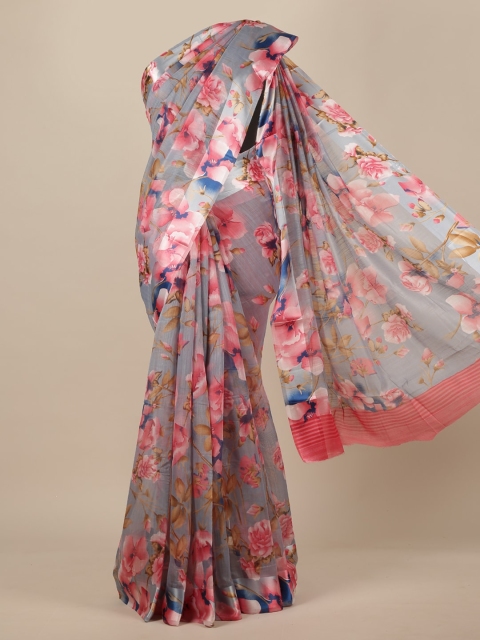 

Pothys Grey & Pink Floral Cotton Blend Floral Saree