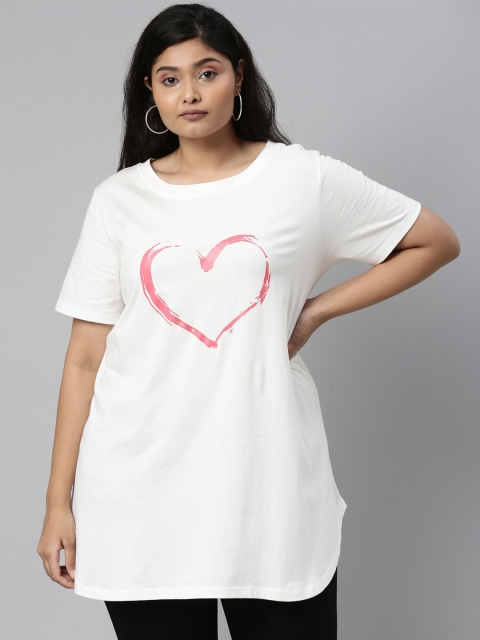 

The Pink Moon Women White Pure Cotton Heart Printed Round Neck Pure Cotton T-shirt