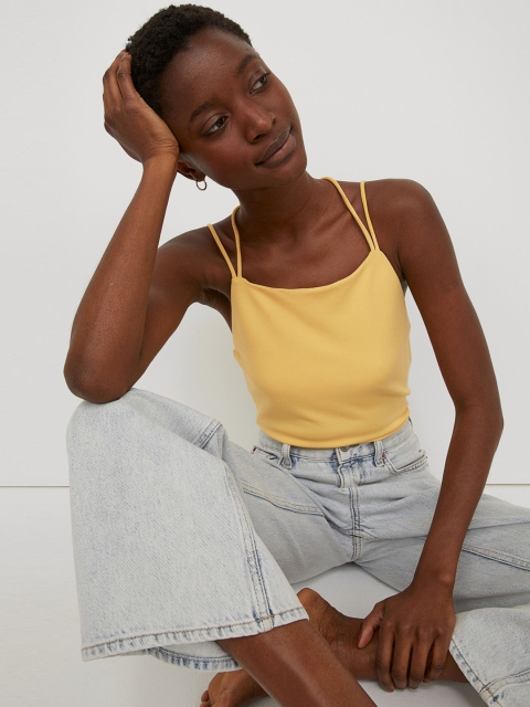 

H&M Women Yellow Solid Jersey Bodysuit