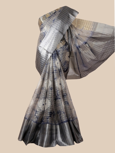 

Pothys Grey & Blue Floral Tissue Saree
