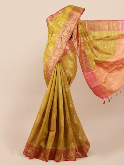 

Pothys Green & Red Ethnic Motifs Zari Saree