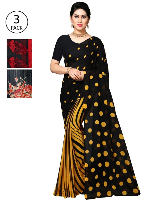 

KALINI Yellow & Black Pack of 3 Saree