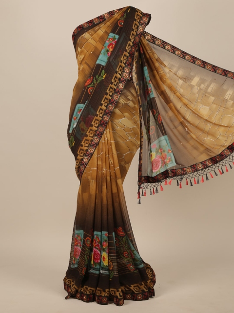 

Pothys Brown & Blue Poly Chiffon Saree