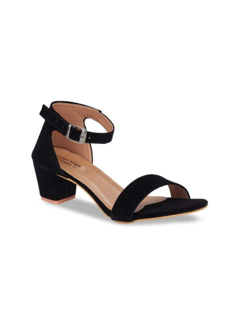 

LONDON STEPS Black Textured Velvet Block Heels with Buckles