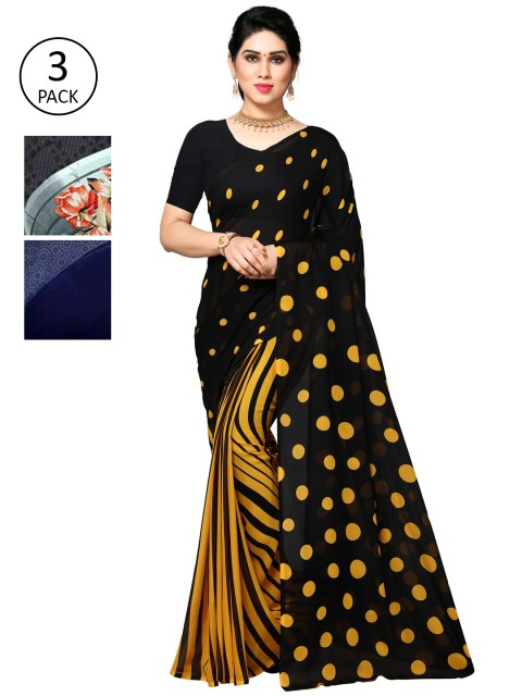 

KALINI Black & Grey Floral Pack of 3 Saree