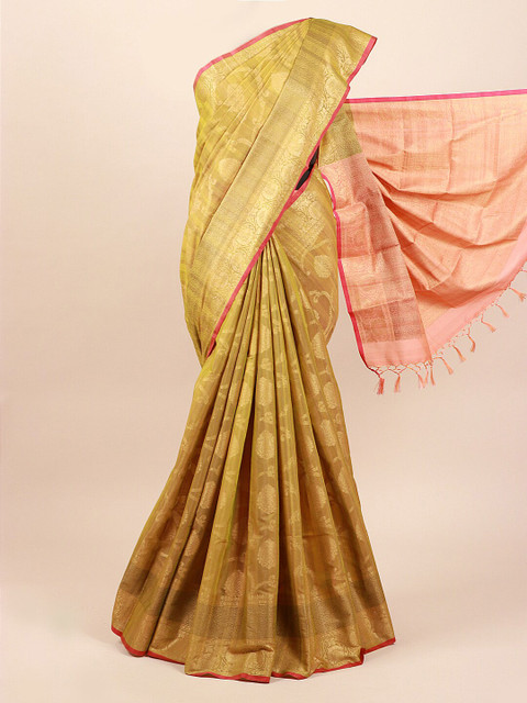 

Pothys Olive & Pink Woven Design Zari Cotton Blend Saree