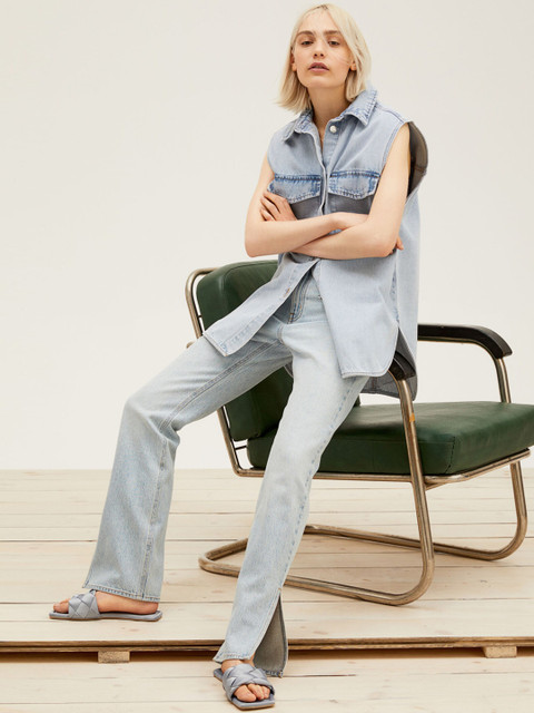 

H&M Women Blue Straight High Split Jeans