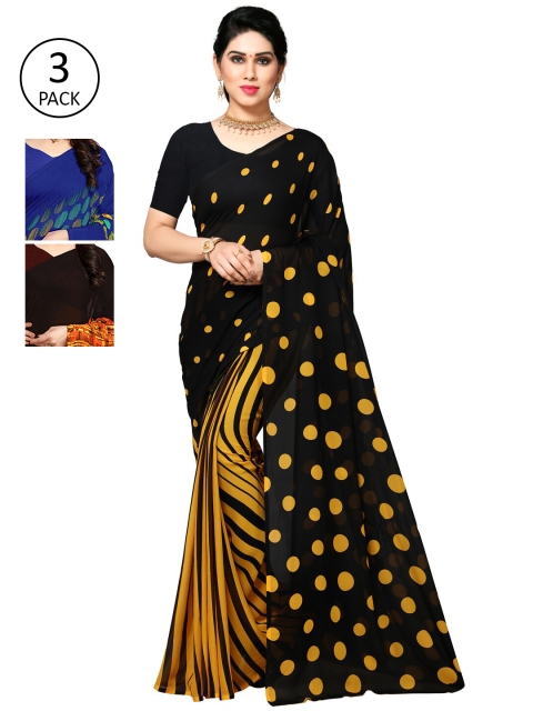

KALINI Multicoloured Set of 3 Poly Georgette Saree, Multi