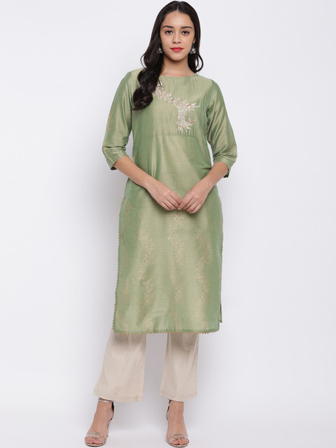 

Shakumbhari Women Green Floral Embroidered Kurta