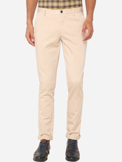

JADE BLUE Men Beige Slim Fit Pure Cotton Regular Trousers