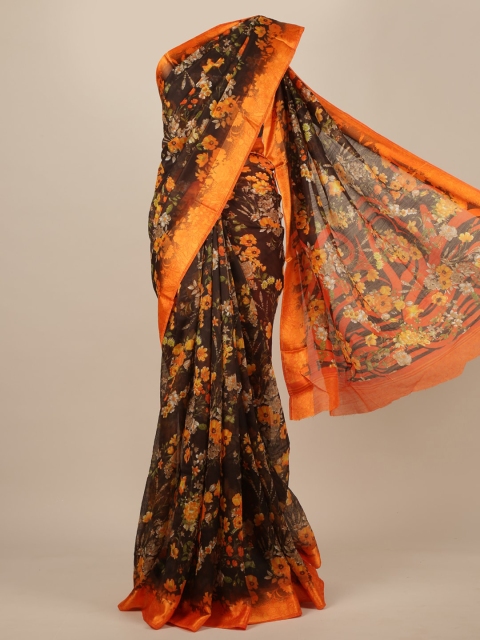 

Pothys Brown & Orange Floral Cotton Blend Saree