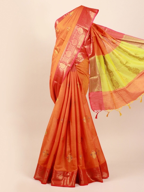 

Pothys Orange & Pink Ethnic Motifs Zari Saree