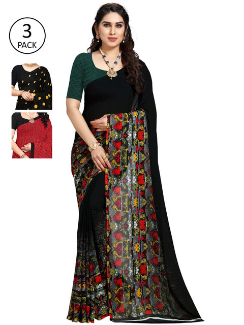 

KALINI Yellow & Black Pack of 3 Printed Saree