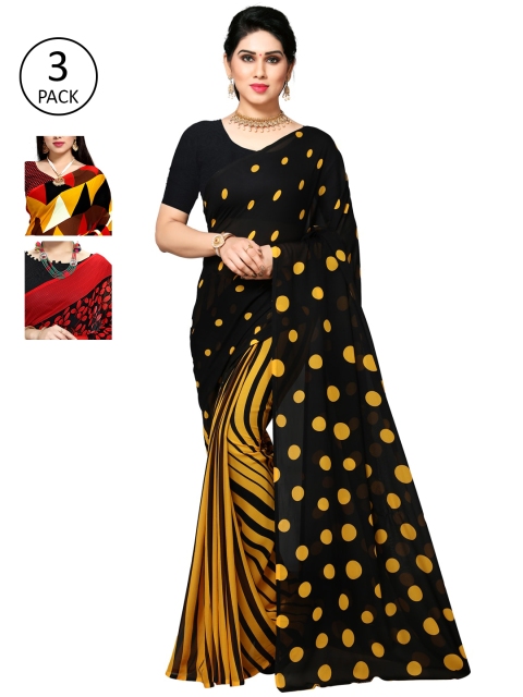 KALINI Red & Yellow Pack of 3 Saree