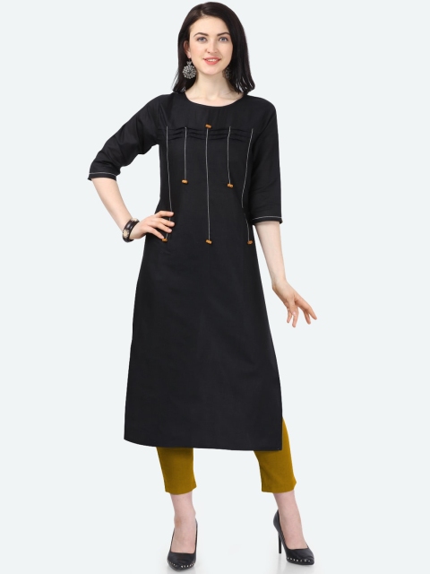 

Kvsfab Women Black Embroidered Keyhole Neck Thread Work Kurta