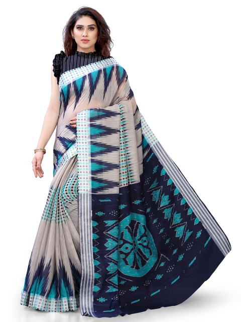 

KALINI Grey & Blue Printed Polycotton Saree