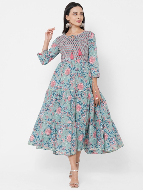 

FASHOR Women Blue & Multicolor Floral Printed A-Line Maxi Dress