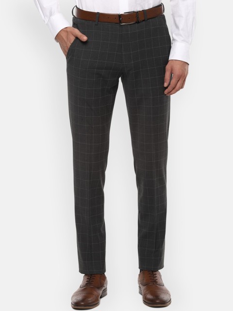 

Louis Philippe Men Grey Checked Slim Fit Formal Trousers Formal Trousers