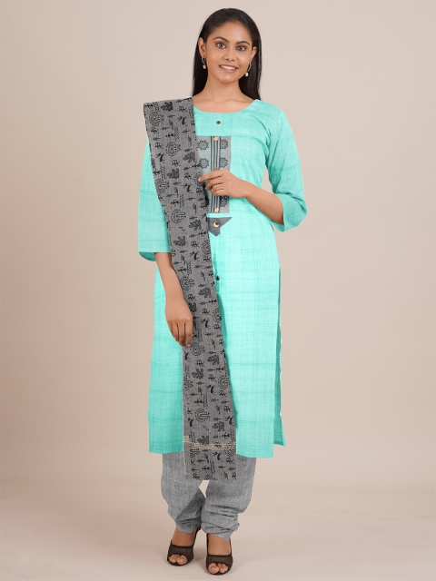 

Pothys Green & Grey Unstitched Dress Material