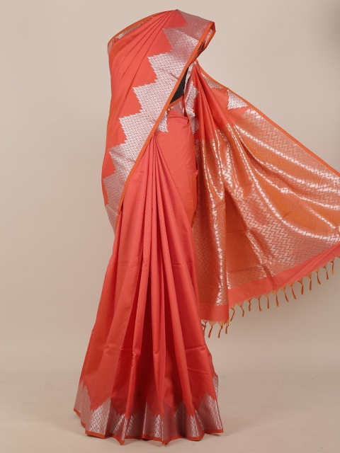 

Pothys Peach & Silver-Toned Woven Design Art Silk Saree