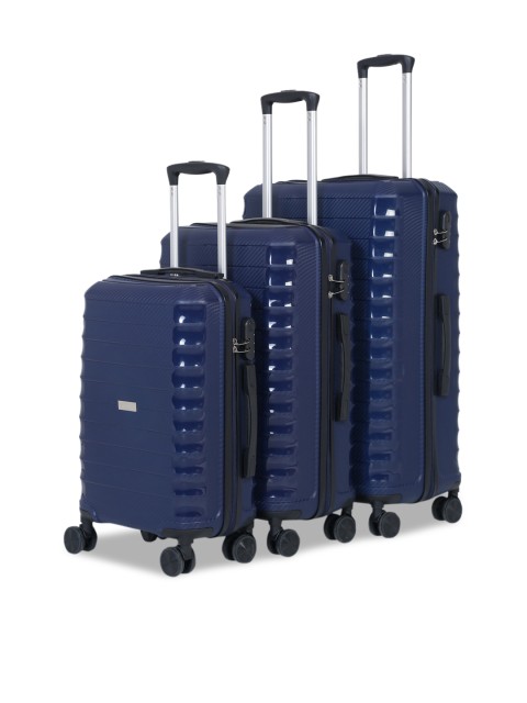 

Teakwood Leathers Set Of 3 Blue Textured Hard-Sided Trolley Suitcases