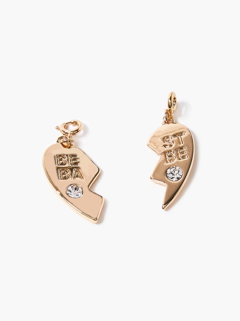 

FOREVER 21 Set Of 2 Gold-Toned & White Stone-Studded Best Babe Charm Set