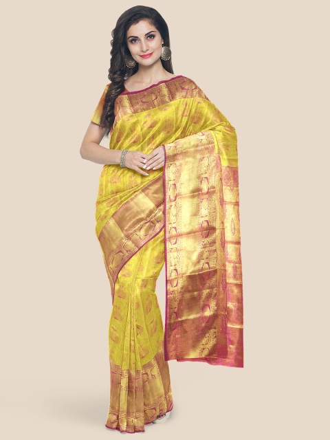 

Kalamandir Fluorescent Green Woven Design Silk Blend Kanjeevaram Saree