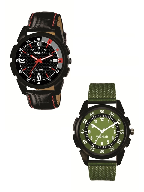 

VeBNoR Boys Black & Green Pack of 2 Dial Watch