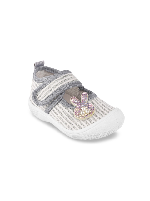 

Jazzy Juniors Girls White And Grey Striped Slip-On Sneakers