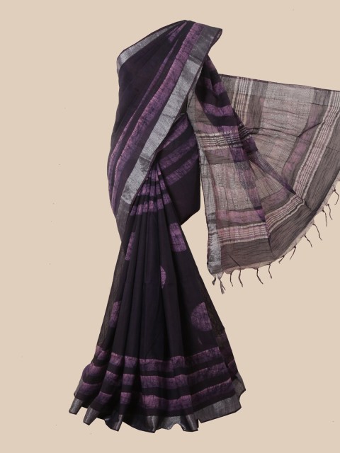 

Pothys Violet & Black Batik Jute Cotton Saree