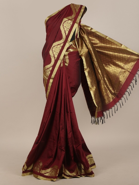 

Pothys Maroon & Gold-Toned Paisley Zari Art Silk Saree