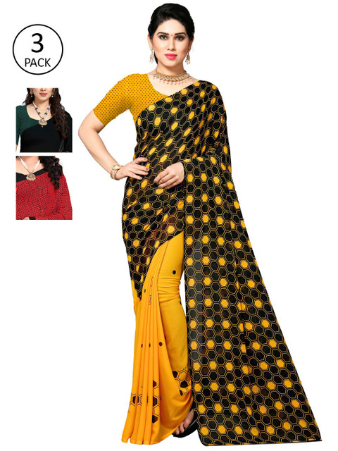 

KALINI Pack of 3 Printed Poly Georgette Sarees, Multi