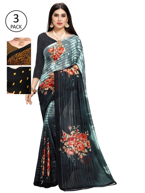 

KALINI Multicoloured Set of 3 Poly Georgette Saree, Multi