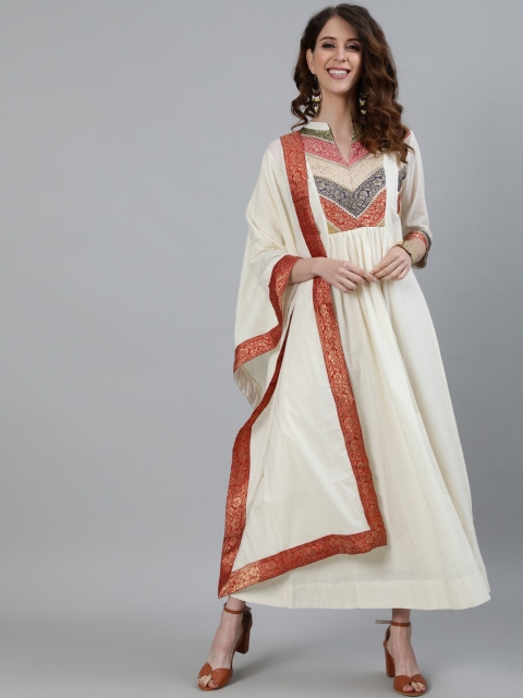 

Ishin Women Off White Embroidered Flared Sleeves Anarkali Kurta