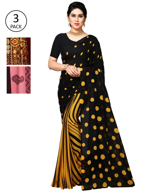 

KALINI Pack Of 3 Pink & Black Saree