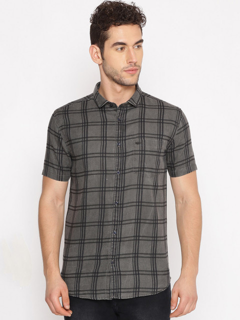 

SHOWOFF Men Grey Slim Fit Checked Casual Shirt