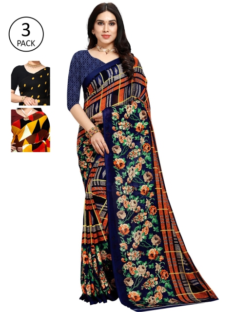 

KALINI Pack Of 3 Black & Navy Blue Saree