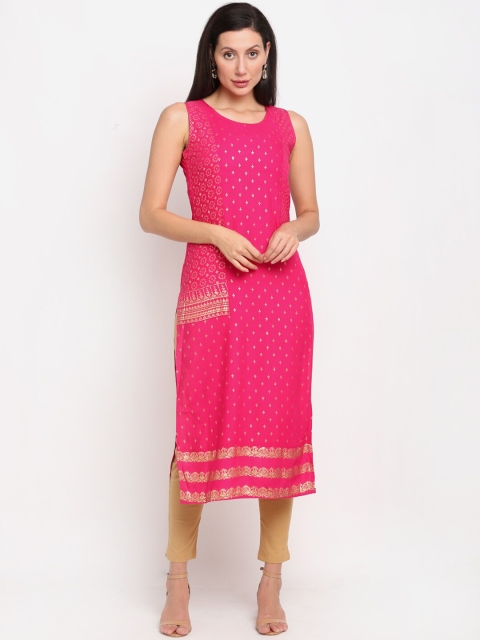 

Lovely Lady Women Magenta Ethnic Motifs Printed Straight Kurta