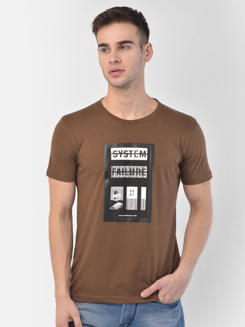 COBB Men Brown & Navy Blue Printed T-shirt