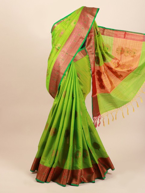 

Pothys Green & Gold-Toned Woven Design Cotton Blend Saree