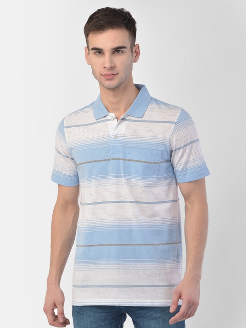 

COBB Men Blue & White Striped Polo Collar T-shirt