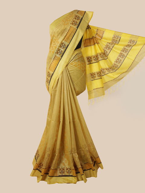 

Pothys Yellow & Brown Ethnic Motifs Jute Cotton Saree