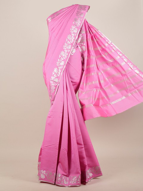 

Pothys Pink & Silver-Toned Woven Design Art Silk Saree
