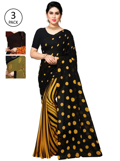 

KALINI Multicoloured Set of 3 Poly Georgette Saree, Multi