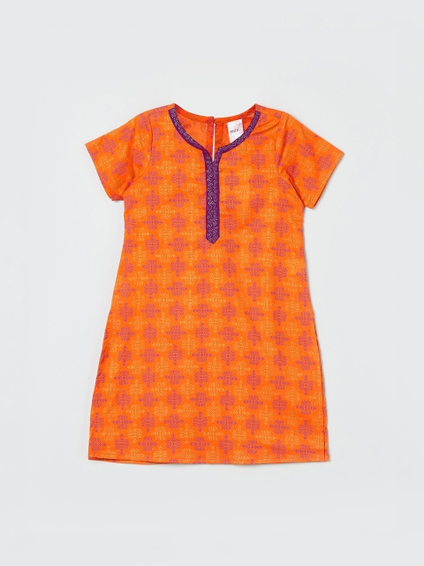 

max Girls Orange & Purple Ethnic Motifs Printed Kurta