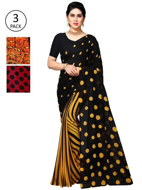 

KALINI Multicoloured Set of 3 Poly Georgette Saree, Multi