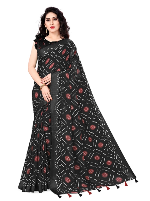 

KALINI Black & White Polycotton Bandhani Saree