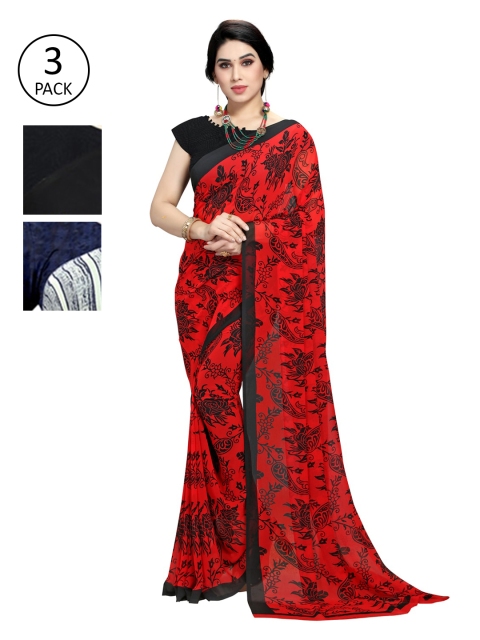 

KALINI Multicoloured Set of 3 Poly Georgette Saree, Multi