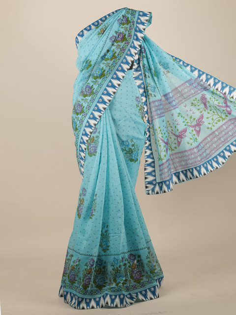 

Pothys Turquoise Blue Floral Pure Cotton Saree